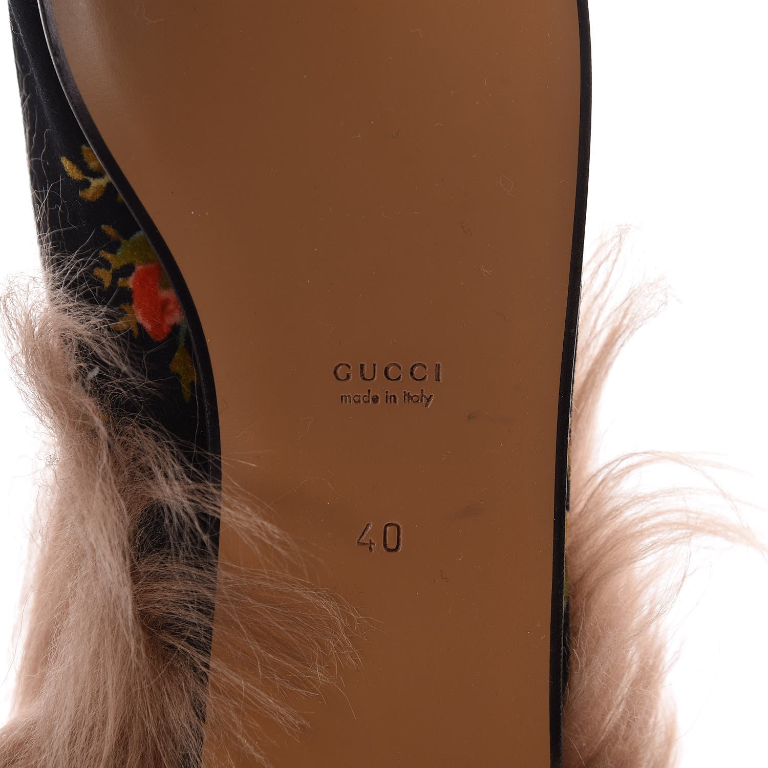 Gucci Velvet Fur Floral Womens Princetown Slippers 40 Black 7 of 9