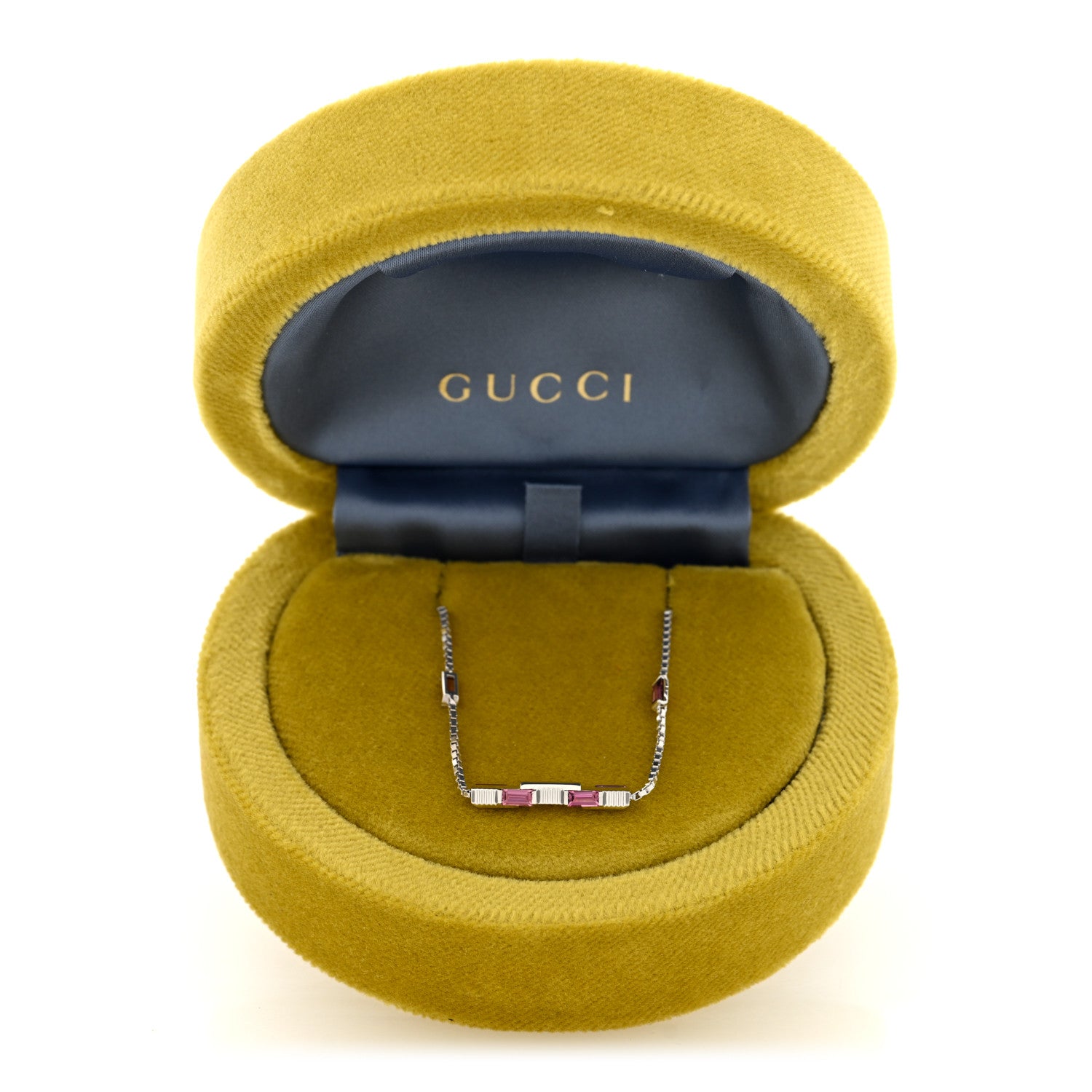 Gucci 18K White Gold Pink Tourmaline Link to Love Bar Necklace 6 of 6