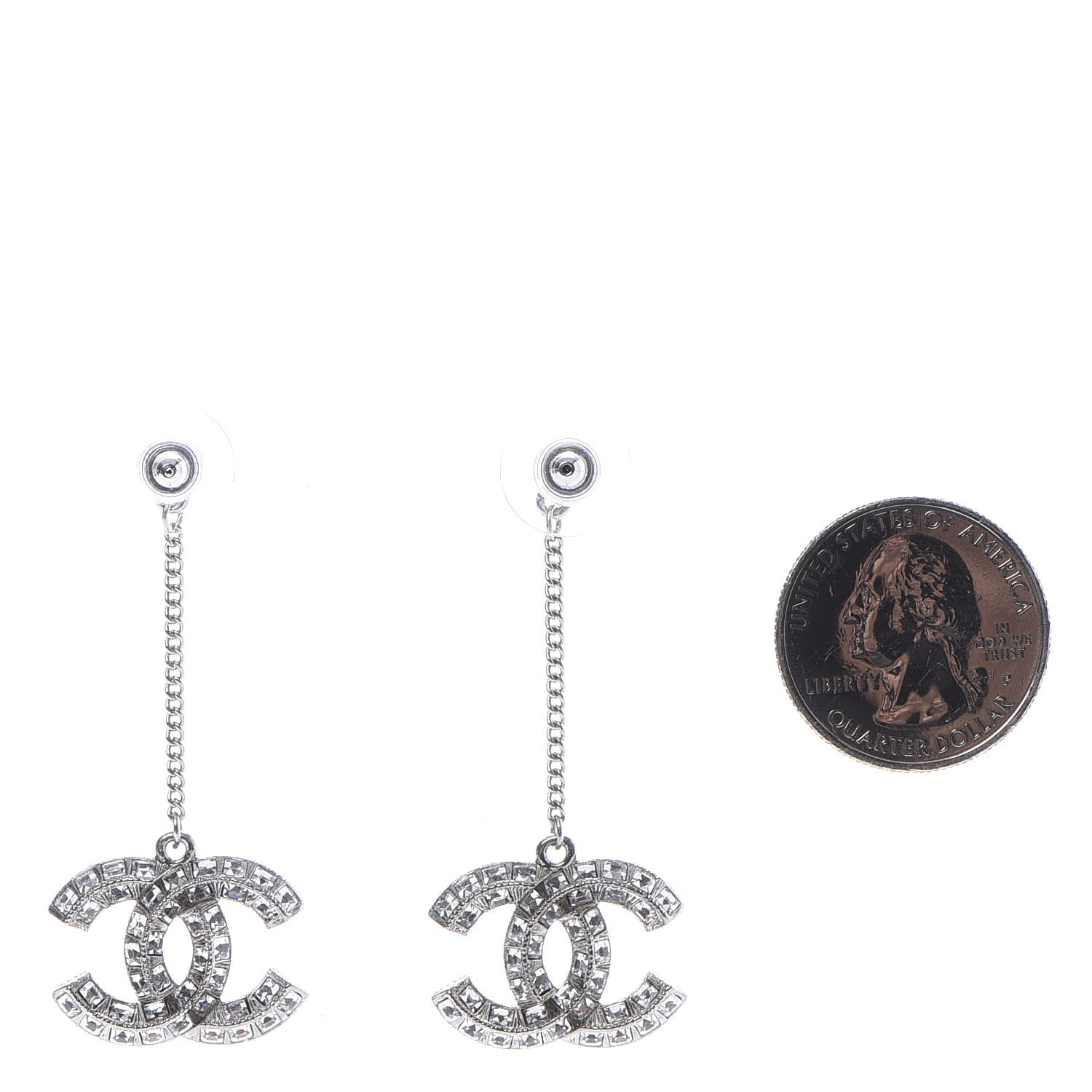 Chanel Baguette Crystal CC Drop Earrings Silver 2 of 4