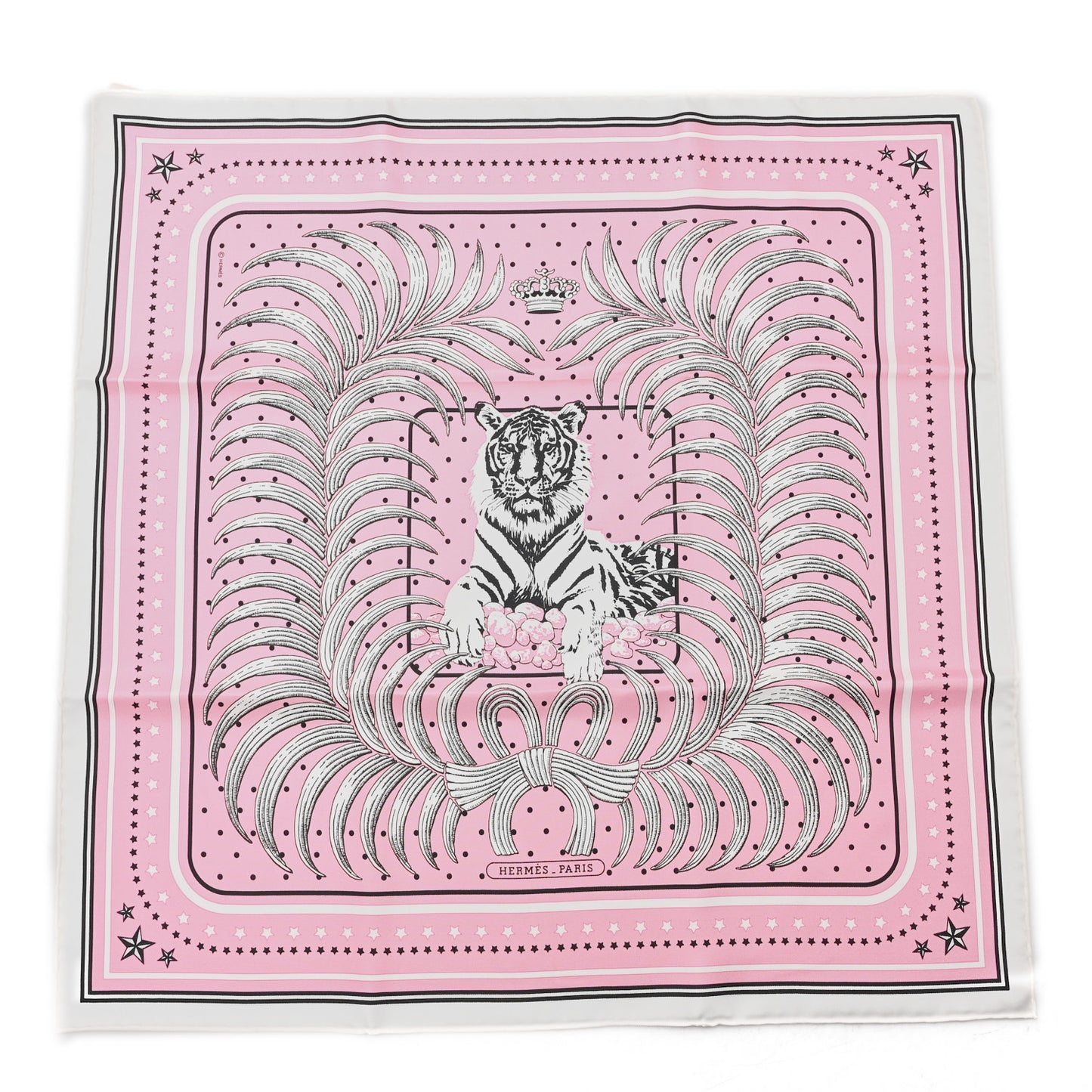 Silk Tigre Royal Bandana Scarf 55 Rose Vif Black White