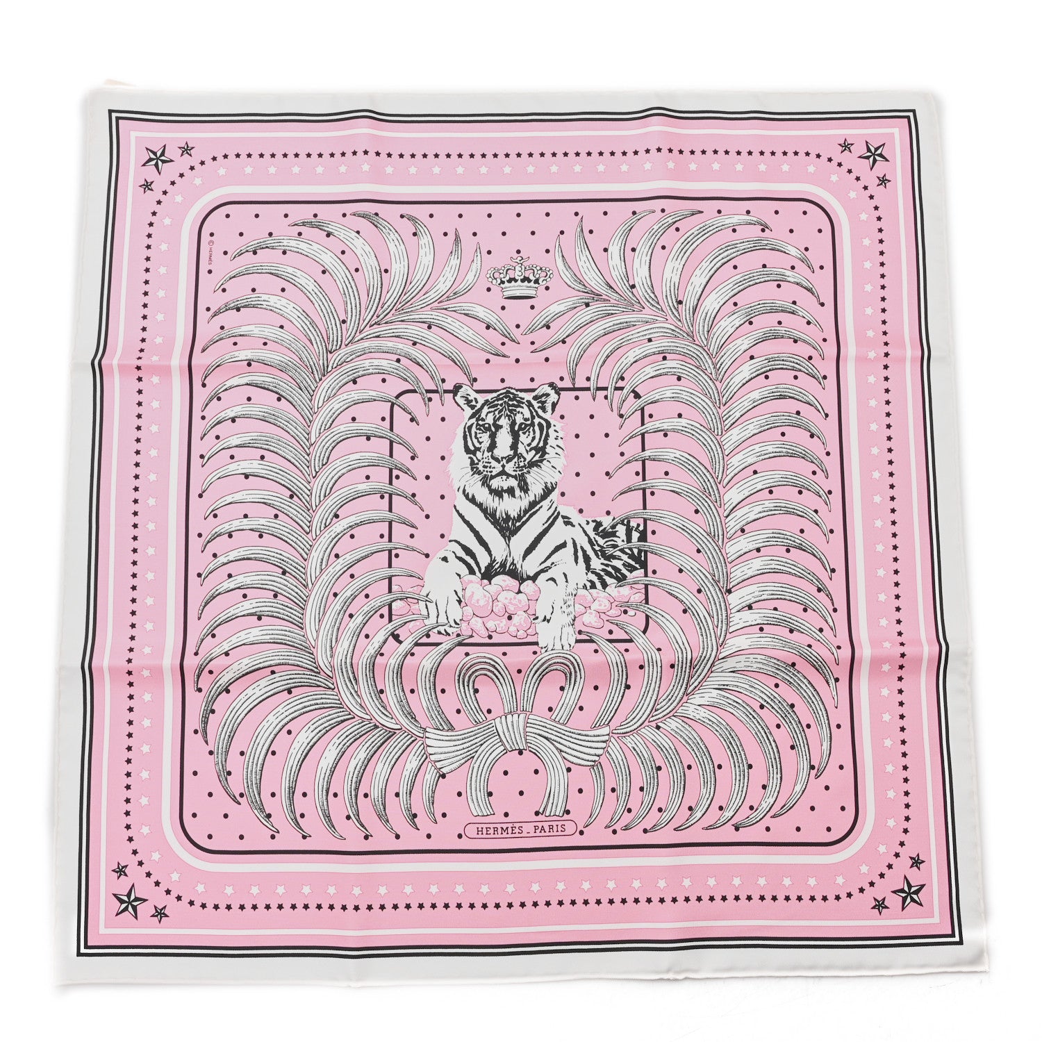 Hermes Silk Tigre Royal Bandana Scarf 55 Rose Vif Black White 1 of 3