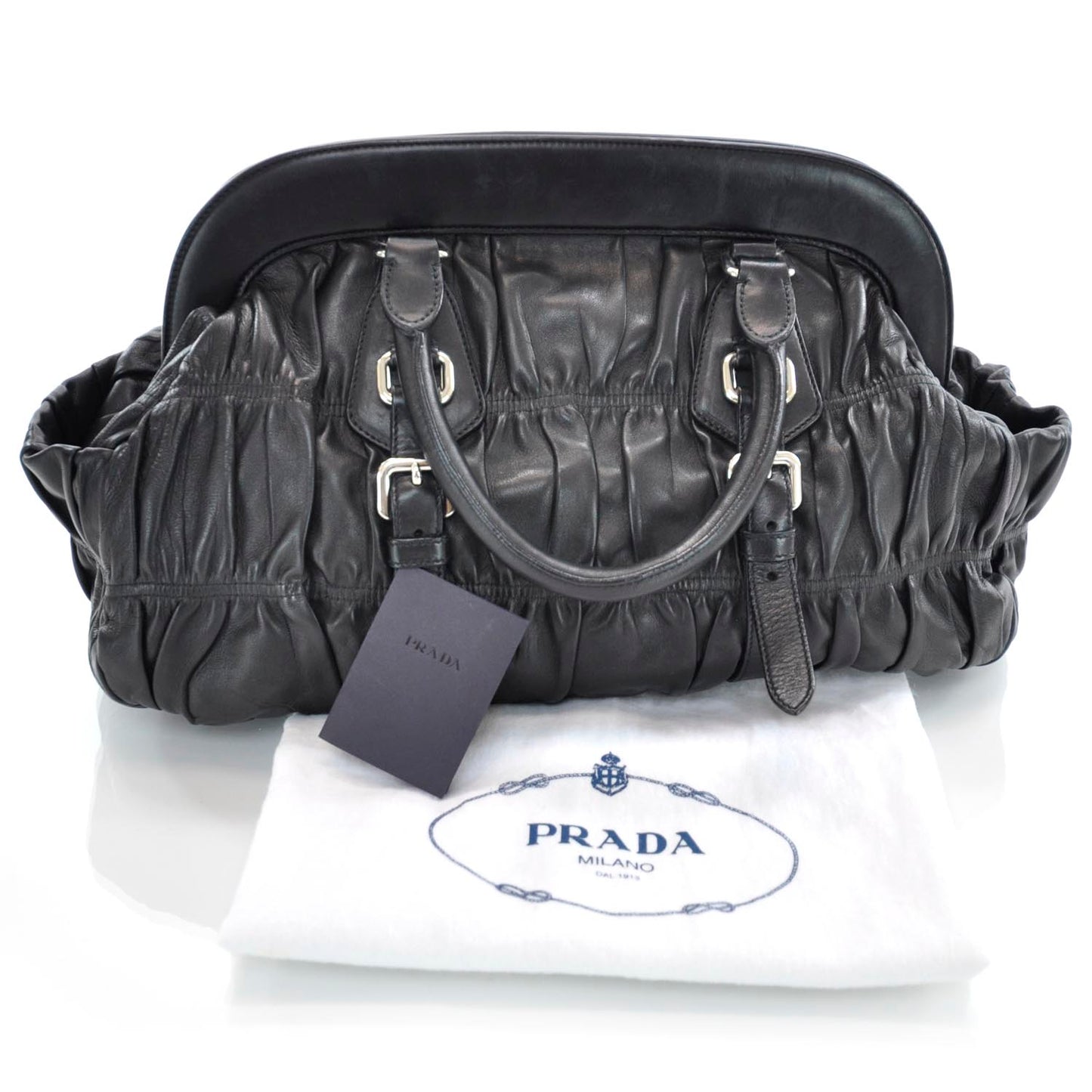 Nappa Leather Gaufre Framed Bag Nero Black