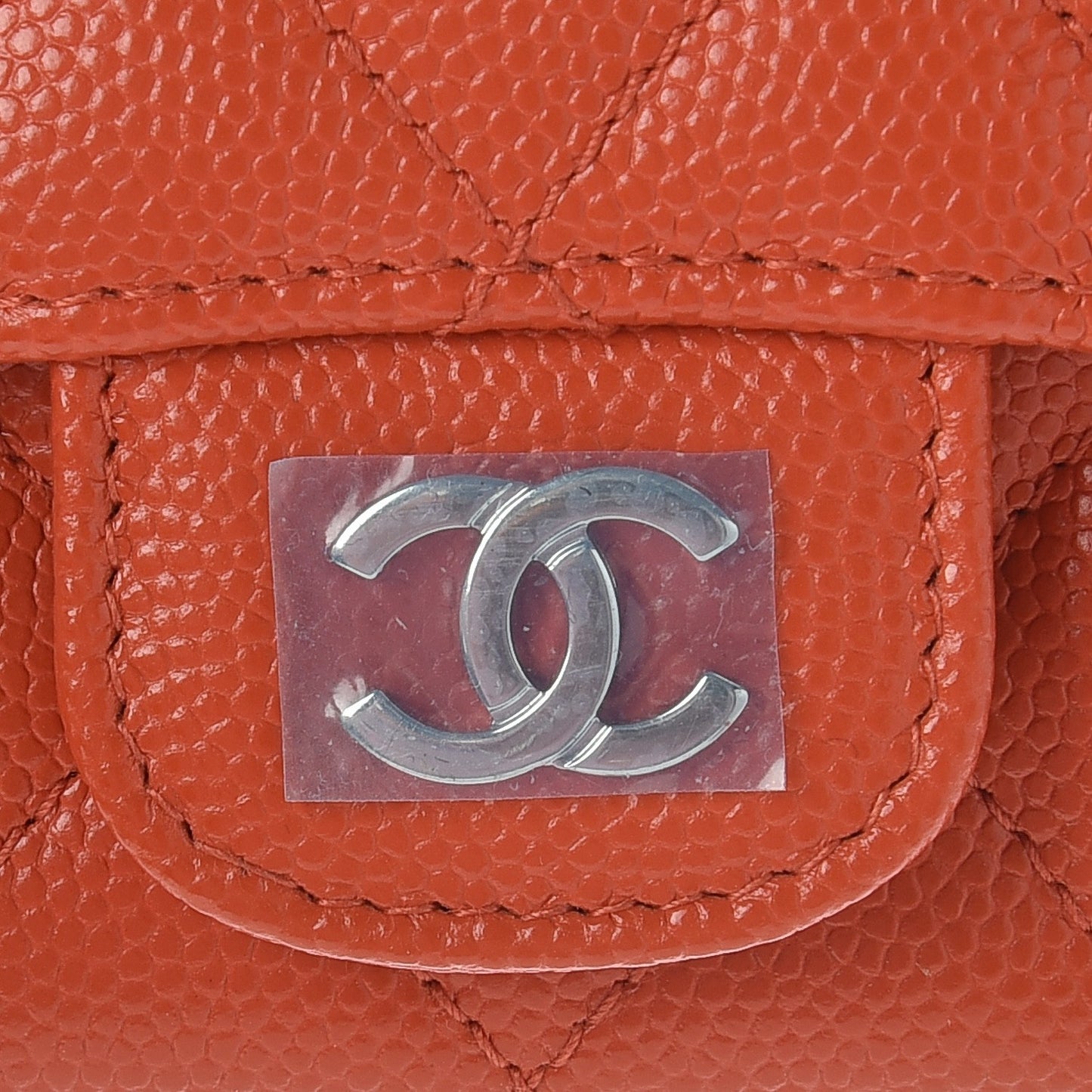 Caviar Quilted Card Holder Orange