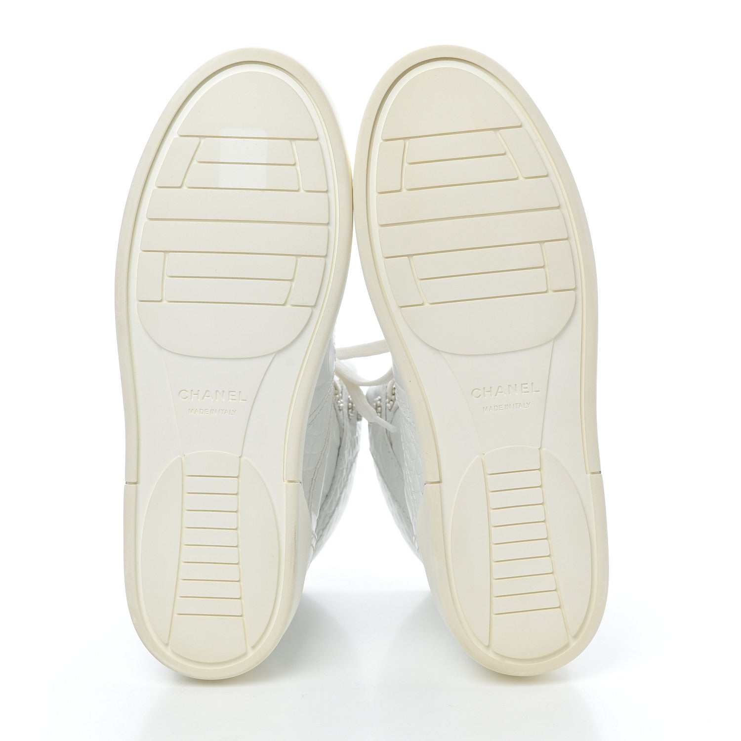 Chanel Calfskin Crocodile Embossed Cocodile High Top Sneakers 39.5 White 5 of 9