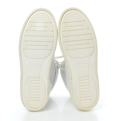 Chanel Calfskin Crocodile Embossed Cocodile High Top Sneakers 39.5 White 5 of 9