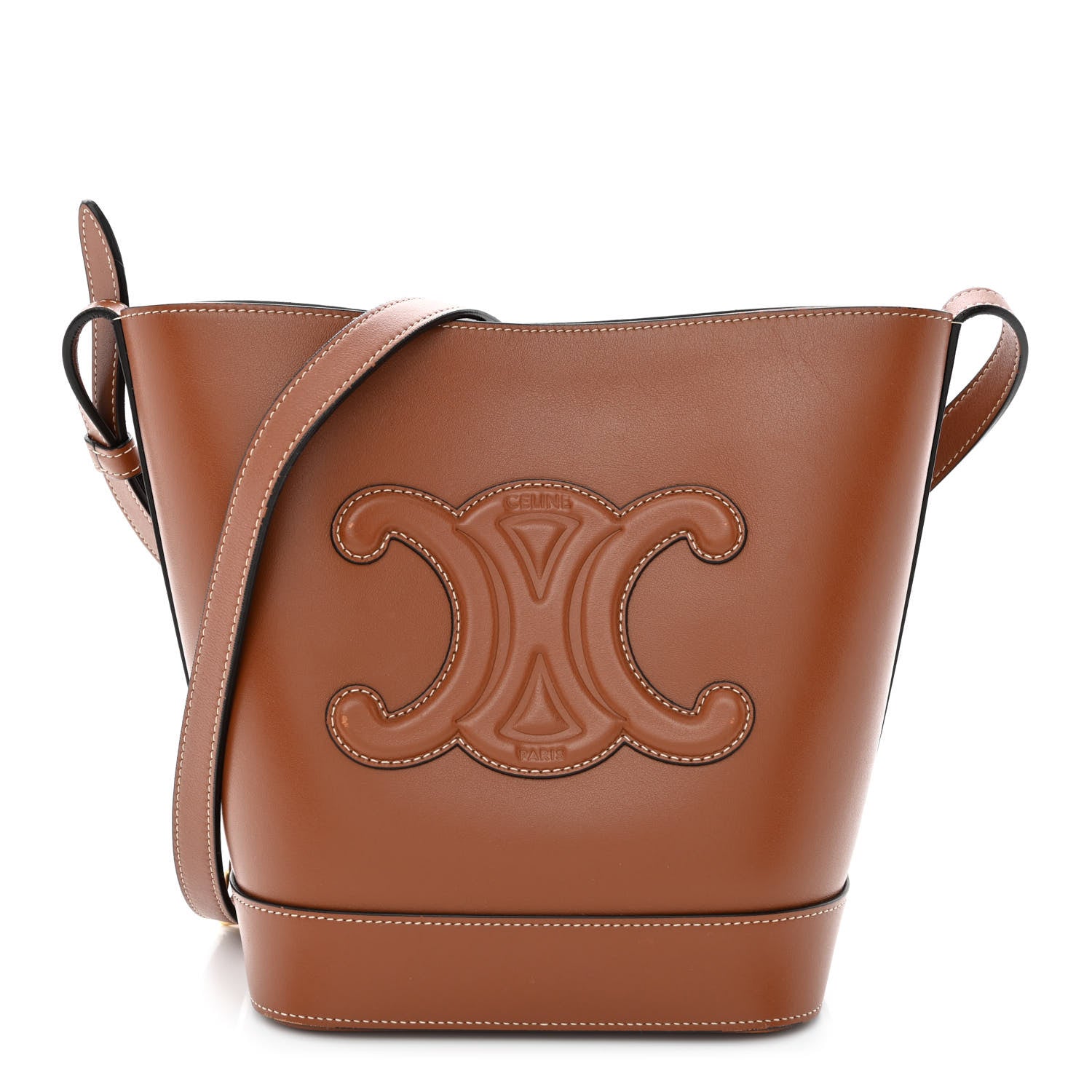 Celine Smooth Calfskin Small Cuir Triomphe Bucket Bag Tan 1 of 15