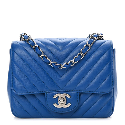 Chanel Caviar Chevron Quilted Mini Square Flap Blue 1 of 10