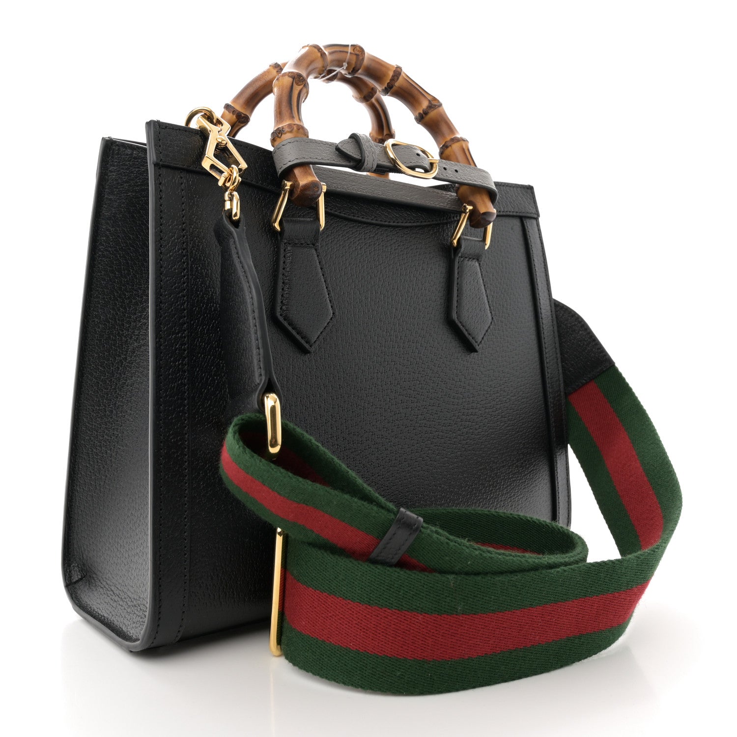 Gucci Textured Dollar Calfskin Web Small Diana Tote Bag Black Dusty Grey 3 of 10