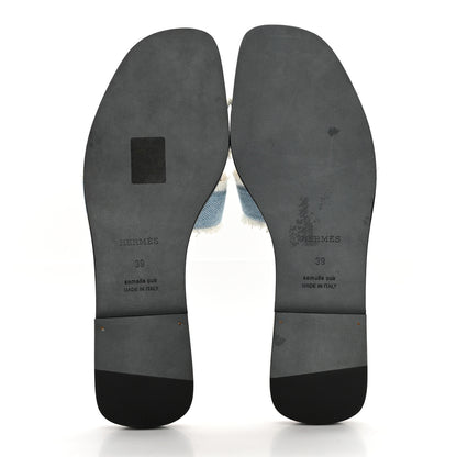 Hermes Denim Oran Fringe Sandals 39 Bleu Clair 5 of 9