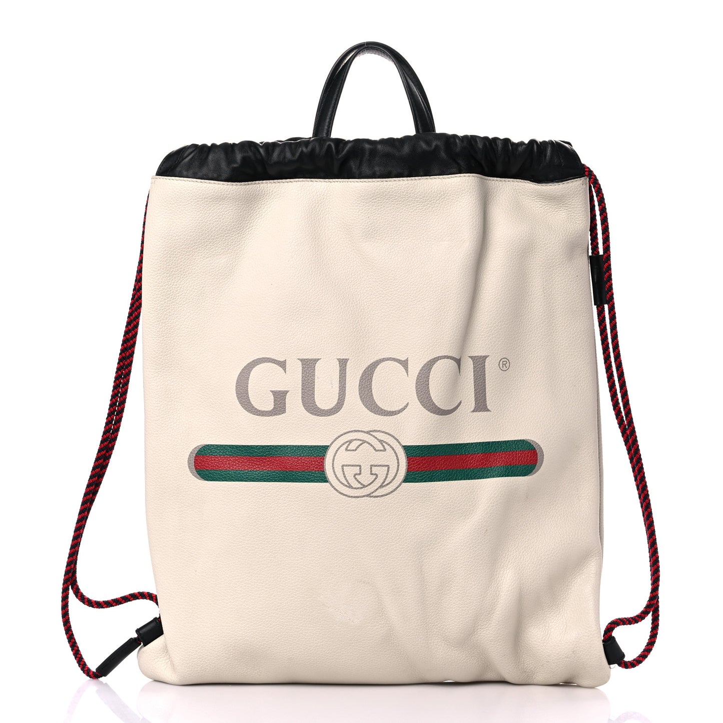 Calfskin Logo Drawstring Backpack Mystic White