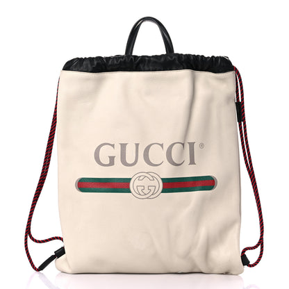 Gucci Calfskin Logo Drawstring Backpack Mystic White 3 of 16