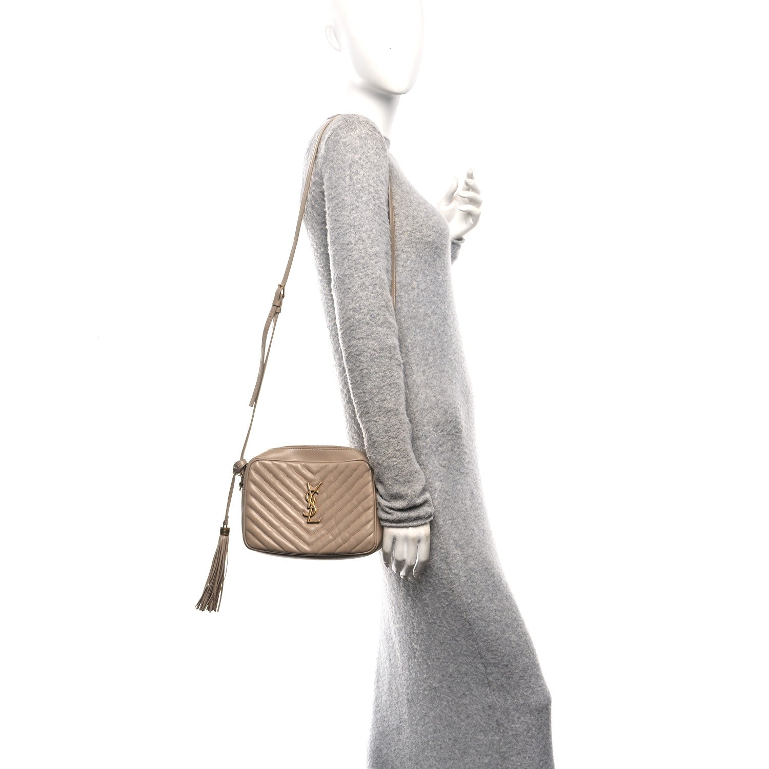 Saint Laurent Calfskin Matelasse Monogram Lou Camera Bag Dark Beige 2 of 11