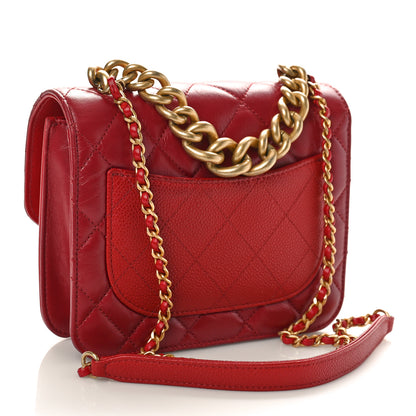 Chanel Calfskin Caviar Quilted Mini Chain Handle Flap Red 2 of 10