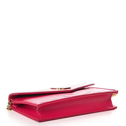 Saint Laurent Grain De Poudre Matelasse Chevron Monogram Envelope Chain Wallet Bubblegum 4 of 9