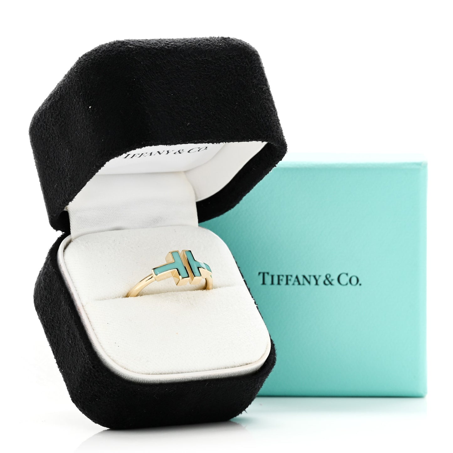 18K Yellow Gold Turquoise T Square Ring 58 8.5