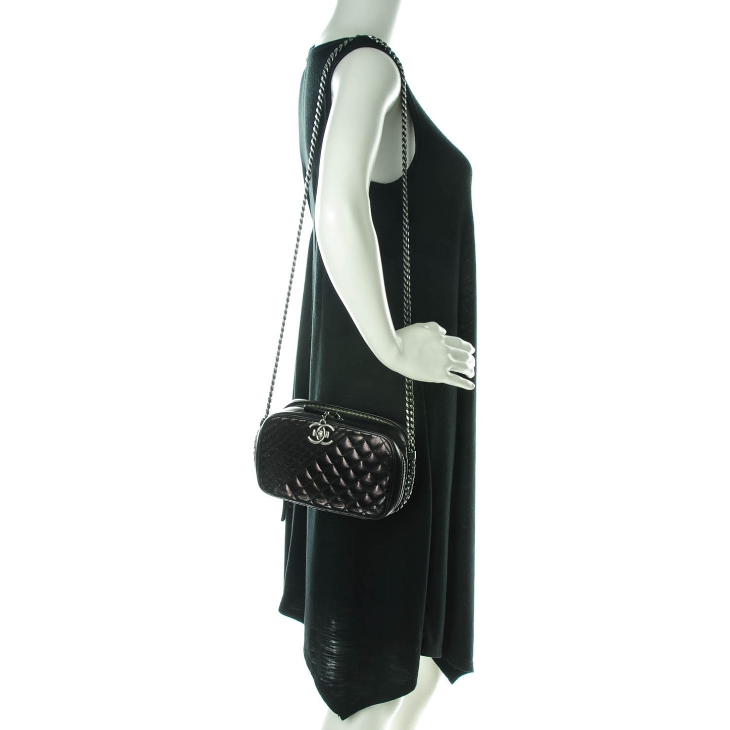 Glazed Calfskin Small Coco Boy Camera Case Black