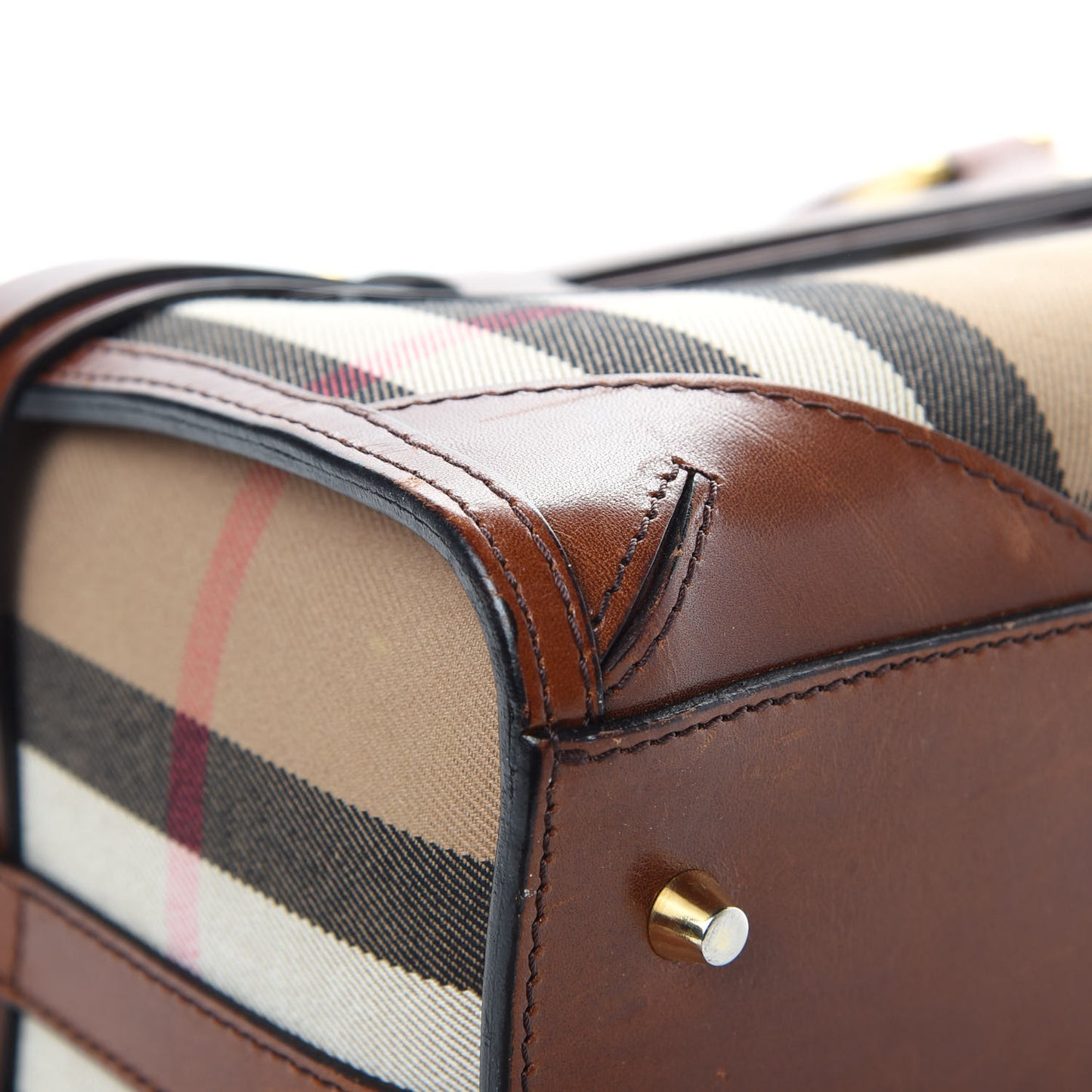 House Check Bridle Calfskin Medium Alchester Bowling Bag Dark Tan