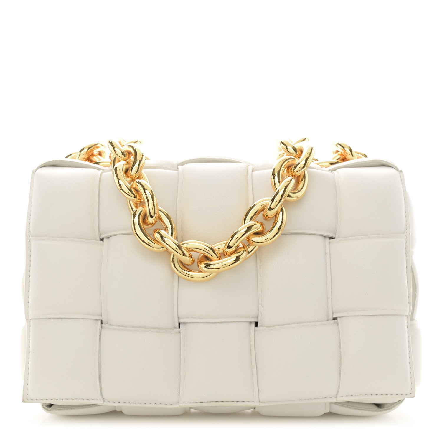 Bottega Veneta Lambskin Maxi Intreccio Padded Chain Cassette Crossbody Bag White 1 of 12
