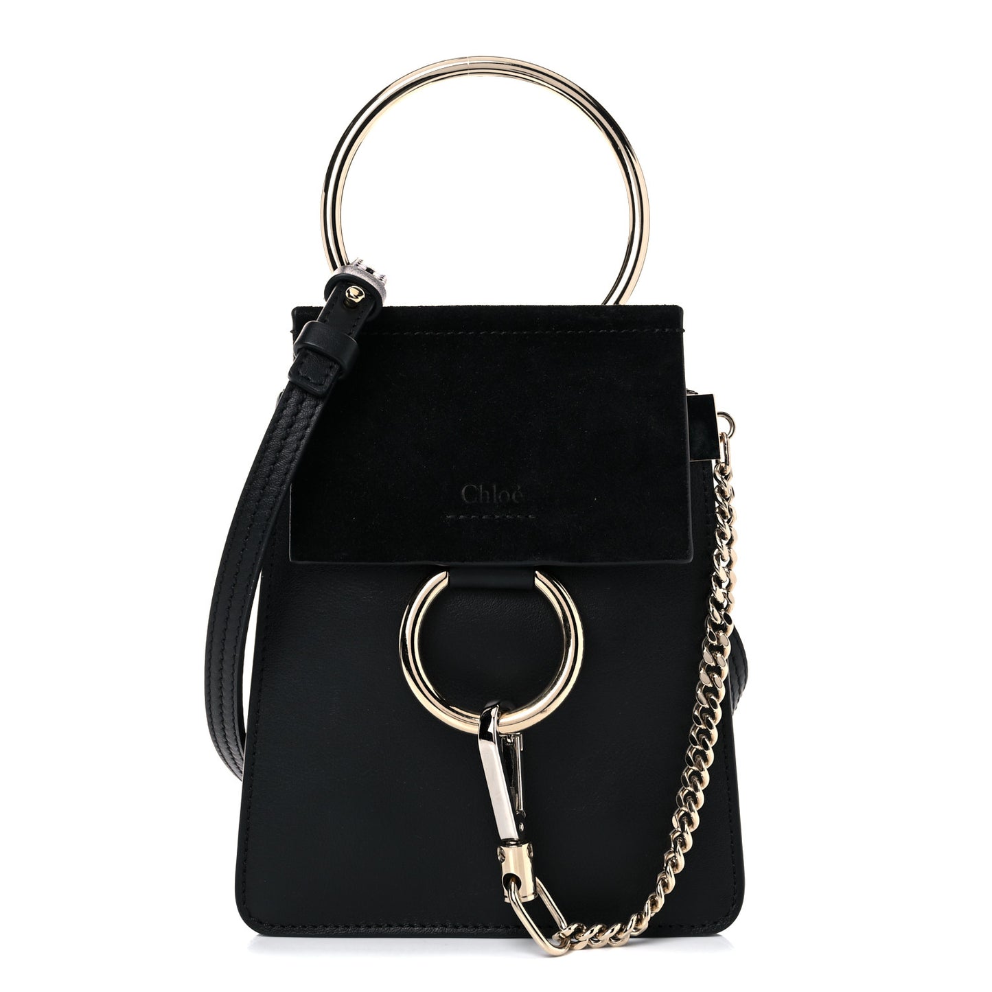 Suede Calfskin Mini Faye Bracelet Bag Black