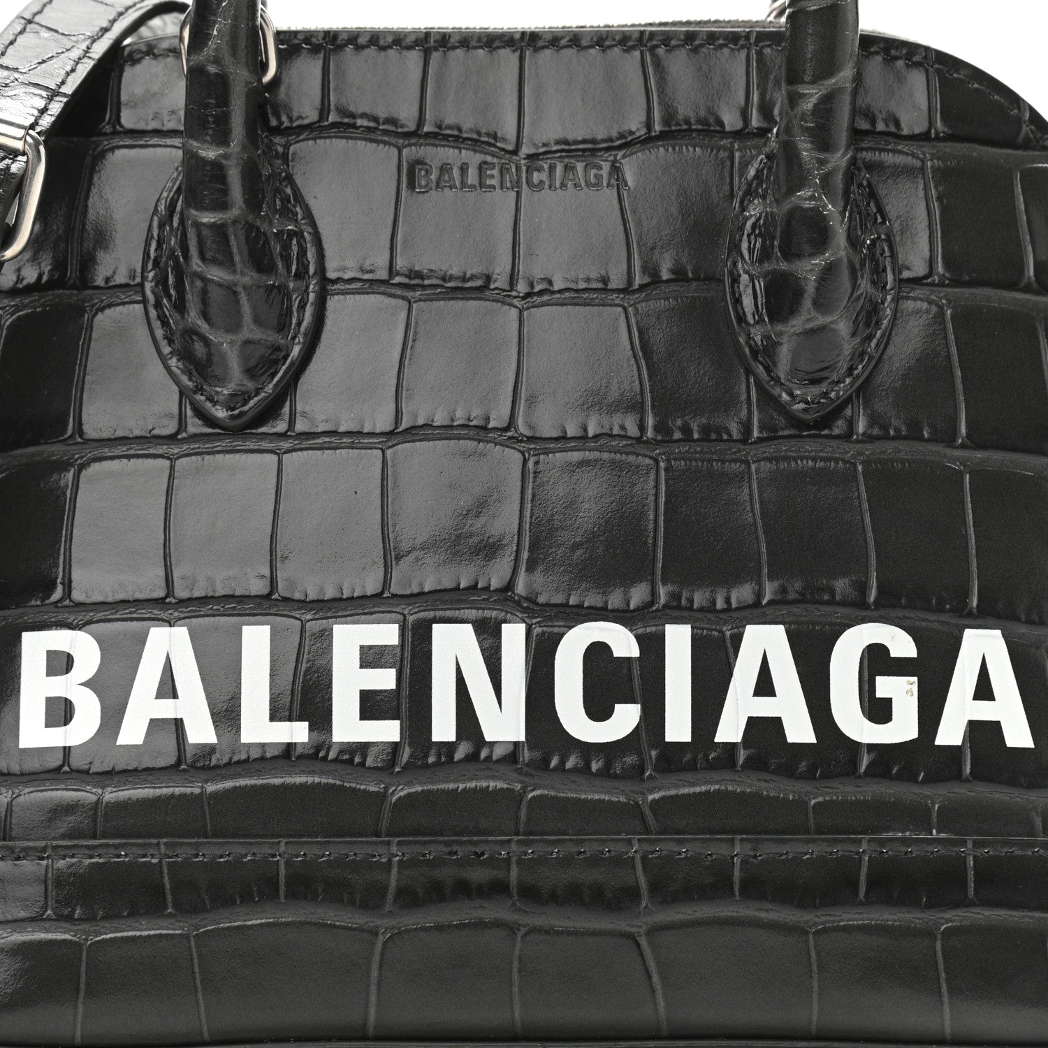 Balenciaga Shiny Calfskin Logo Crocodile Embossed XXS Ville Top Handle Bag Gray 7 of 13