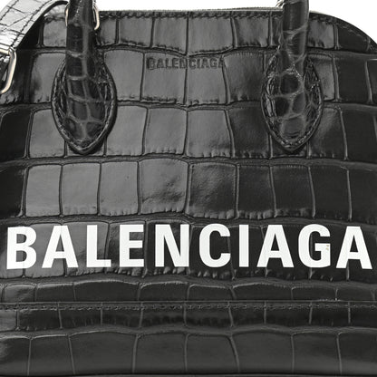 Balenciaga Shiny Calfskin Logo Crocodile Embossed XXS Ville Top Handle Bag Gray 7 of 13