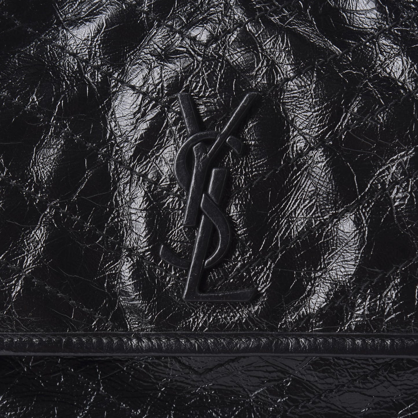 Crinkled Calfskin Matelasse Monogram Large Niki Chain Satchel Black