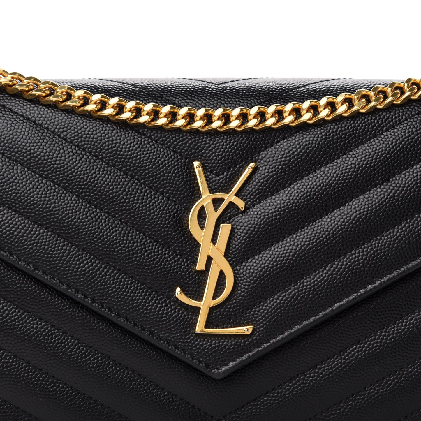 Grain De Poudre Matelasse Chevron Monogram Chain Wallet Black