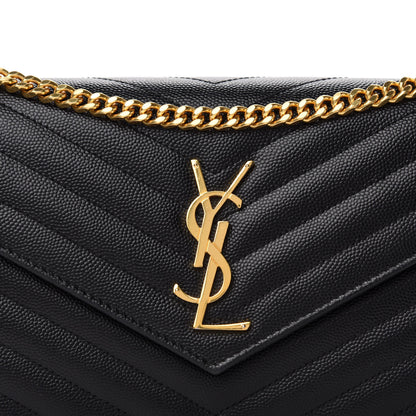 Saint Laurent Grain De Poudre Matelasse Chevron Monogram Chain Wallet Black 11 of 11