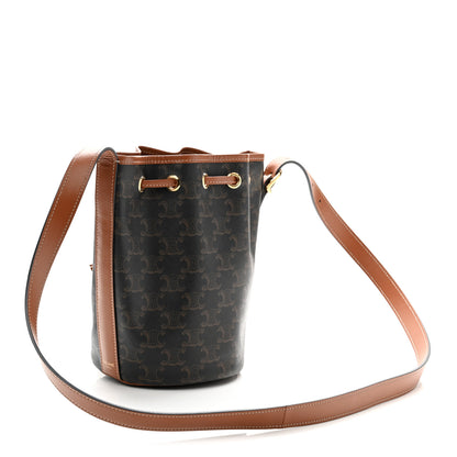 Celine Triomphe Canvas Calfskin Small Drawstring Bucket Bag Tan 3 of 9