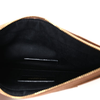Saint Laurent Grain De Poudre Chevron Monogram Large Bill Pouch Dark Natural 5 of 7