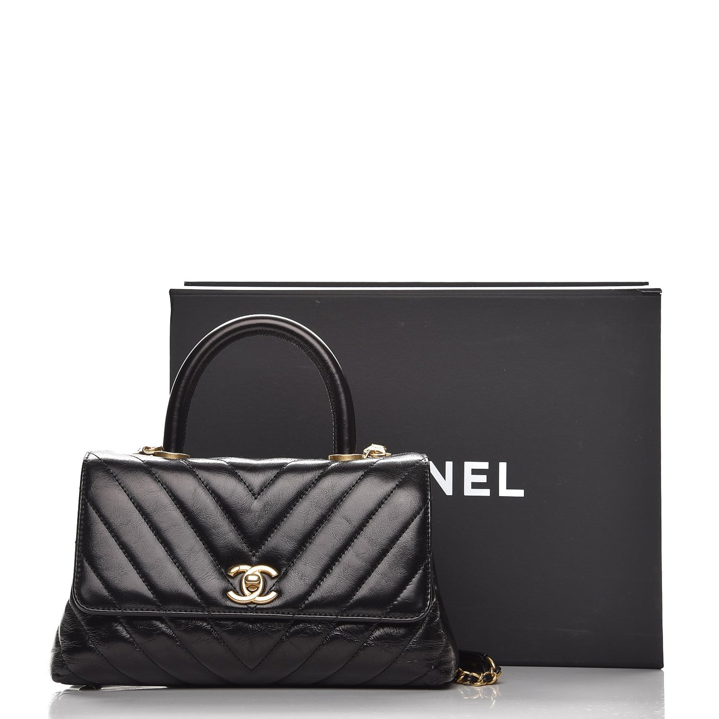Calfskin Chevron Quilted Mini Coco Handle Flap Black