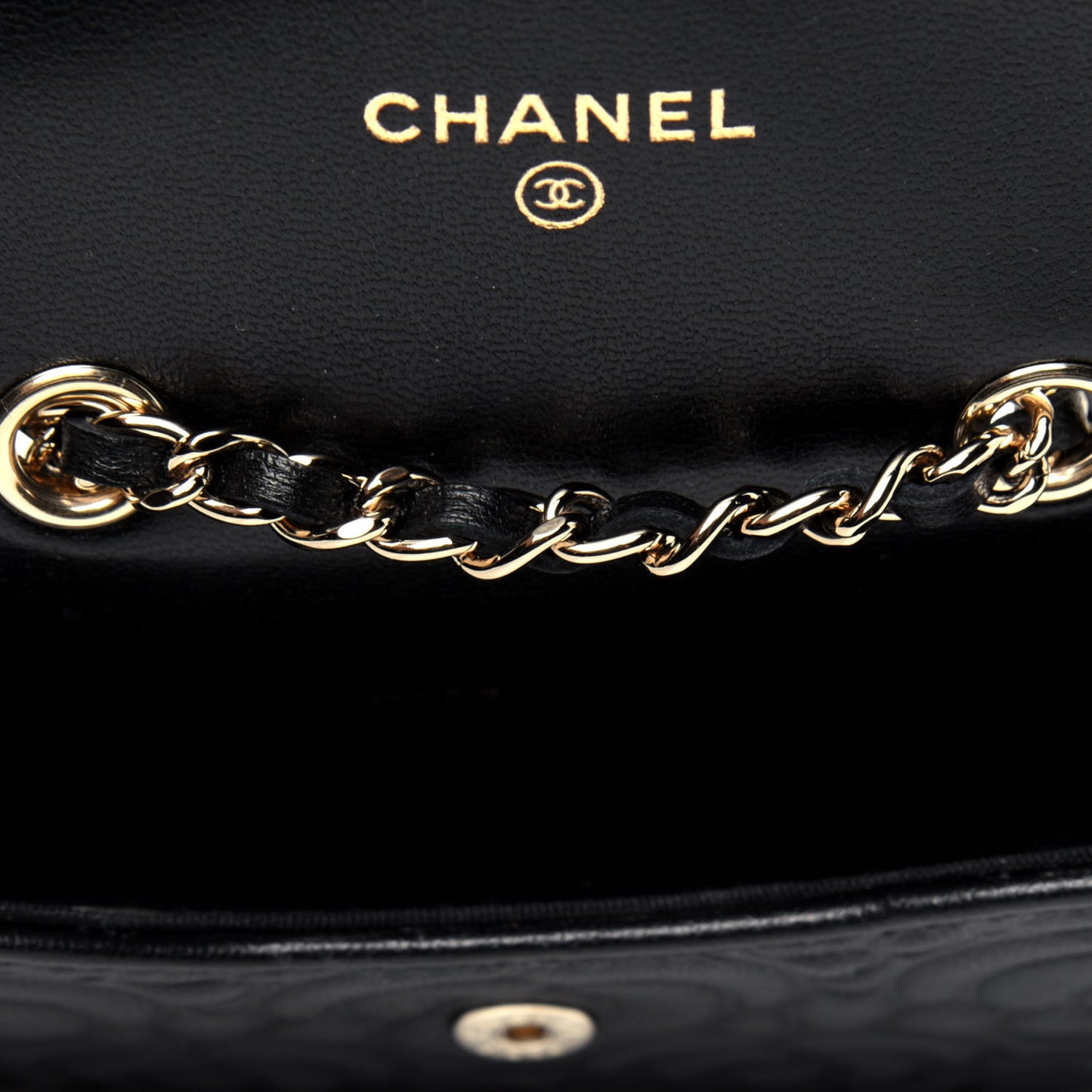 Lambskin Camellia Embossed Chain Belt Bag Black