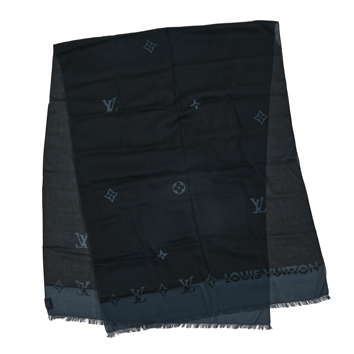 Cashmere Silk Monogram Stole  Black Grey