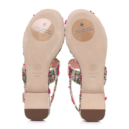 Chanel Tweed CC Logo Thong Sandals 37.5 Green Pink White 5 of 11