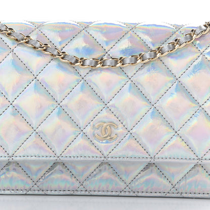 Chanel Iridescent Goatskin Quilted Wallet On Chain WOC Silver 9 of 12