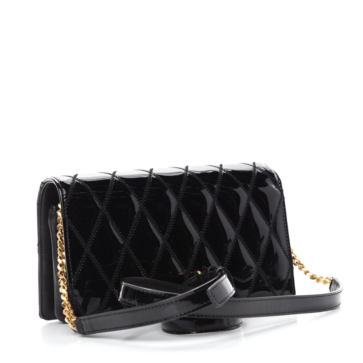 Patent Diamond Quilted Monogram Angie Chain Bag Black