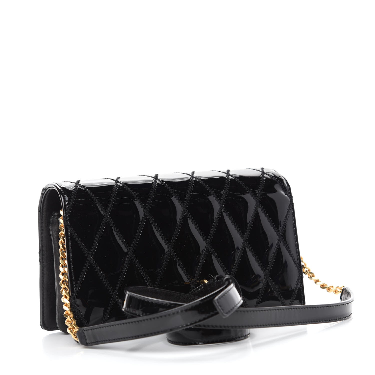 Saint Laurent Patent Diamond Quilted Monogram Angie Chain Bag Black 3 of 10