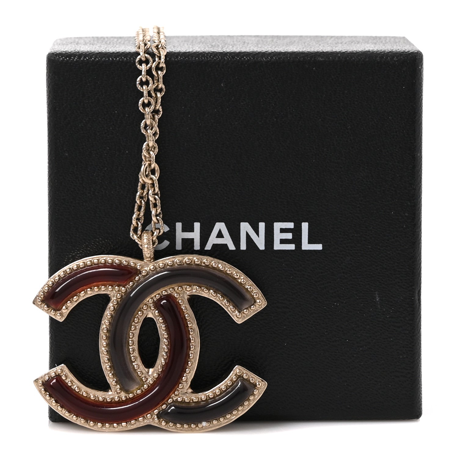 Chanel Resin CC Pendant Necklace Light Gold Red Purple 5 of 5