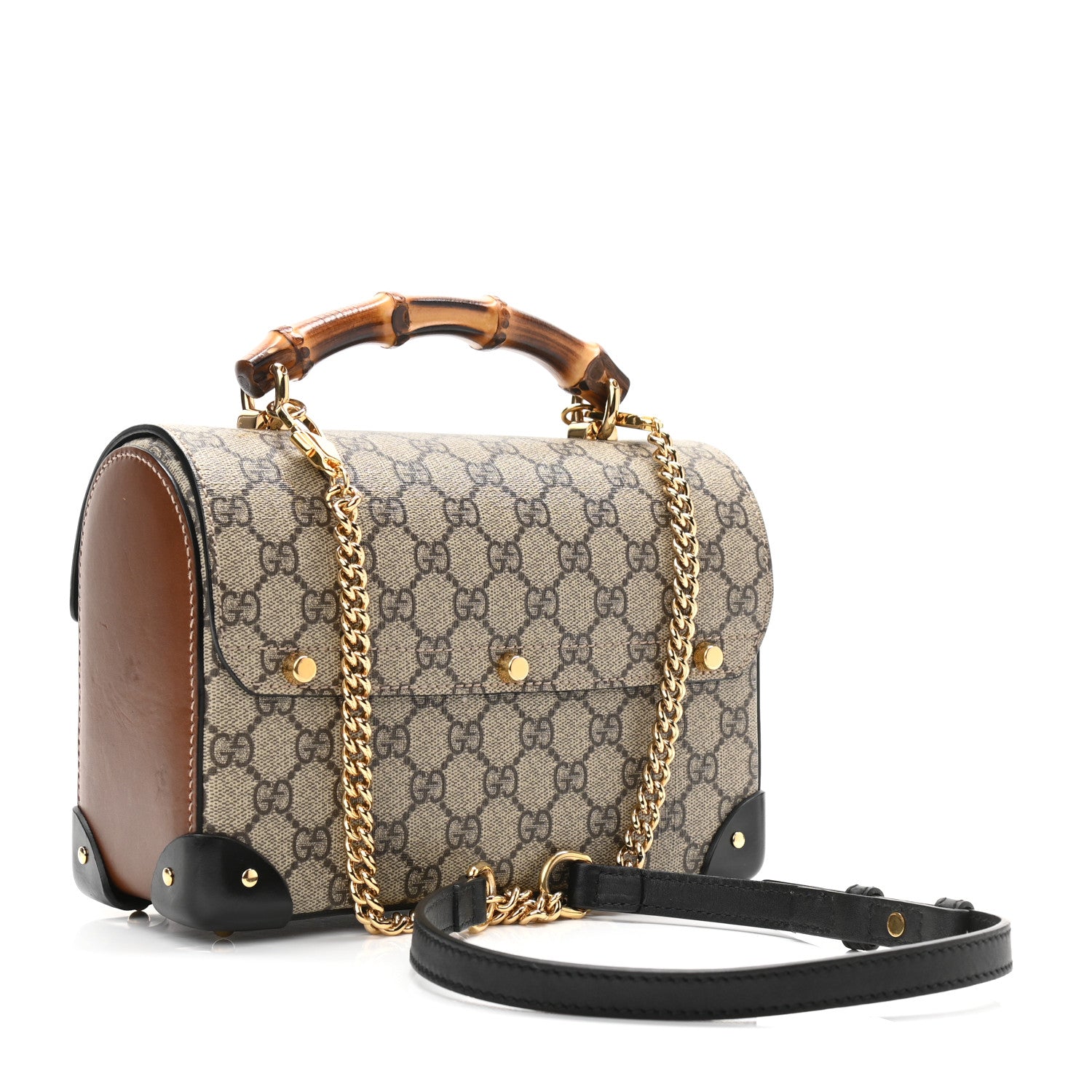 Gucci GG Supreme Monogram Small Padlock Bamboo Shoulder Bag Beige Black Cuir 3 of 11