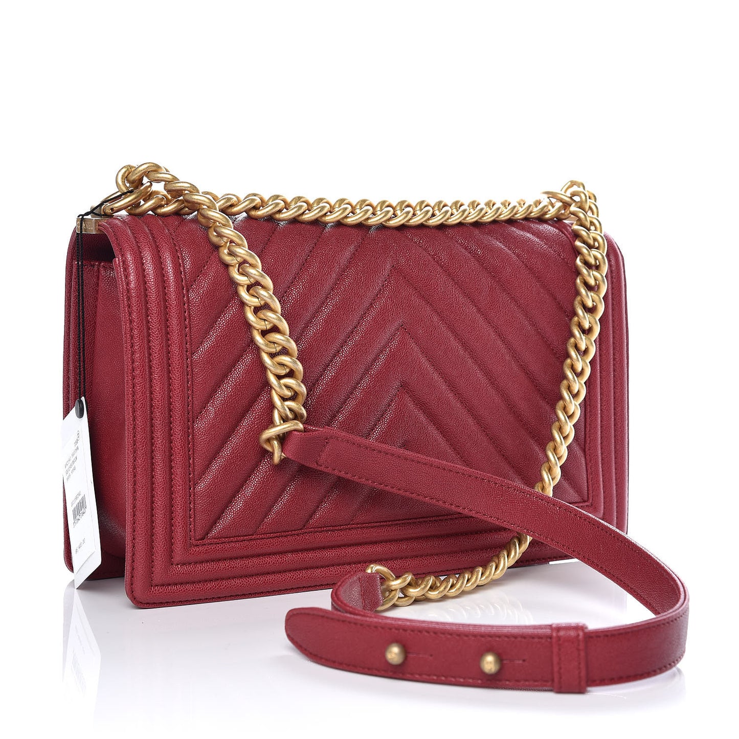 Caviar Chevron Quilted New Medium Boy Flap Red