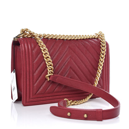 Chanel Caviar Chevron Quilted New Medium Boy Flap Red 3 of 10