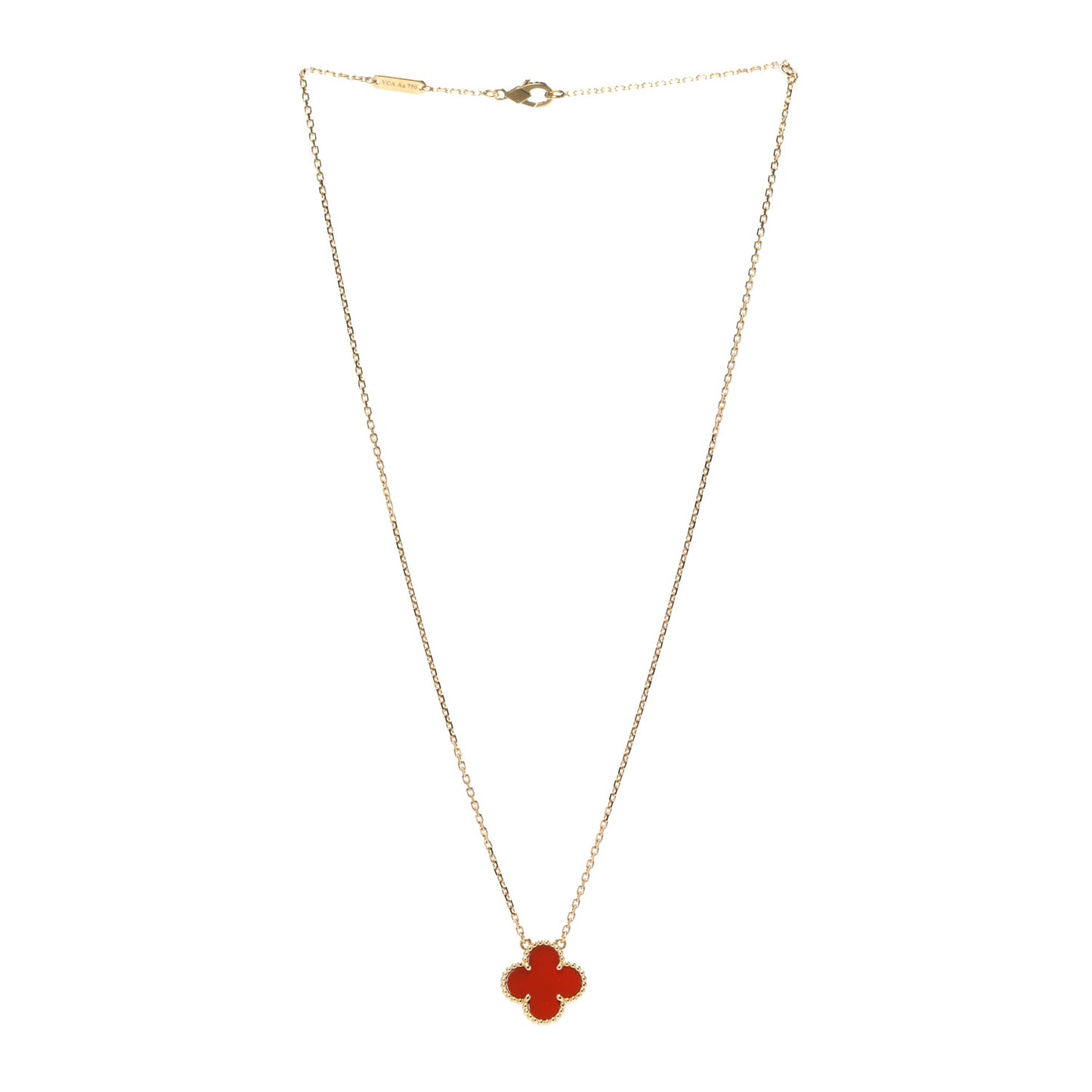 18K Yellow Gold Carnelian Vintage Alhambra Pendant Necklace