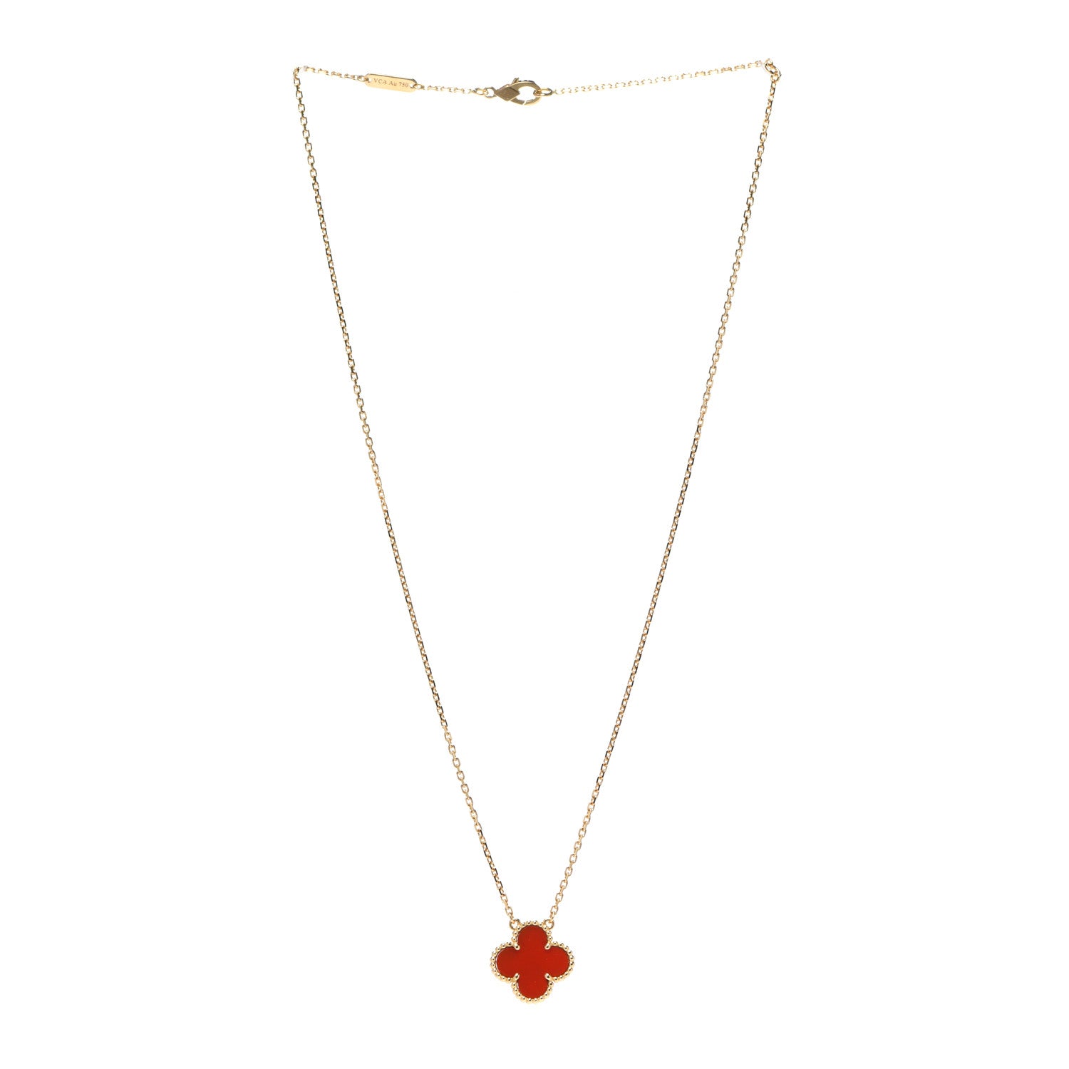 Van Cleef & Arpels 18K Yellow Gold Carnelian Vintage Alhambra Pendant Necklace 3 of 8