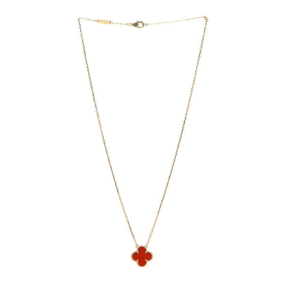 Van Cleef & Arpels 18K Yellow Gold Carnelian Vintage Alhambra Pendant Necklace 3 of 8