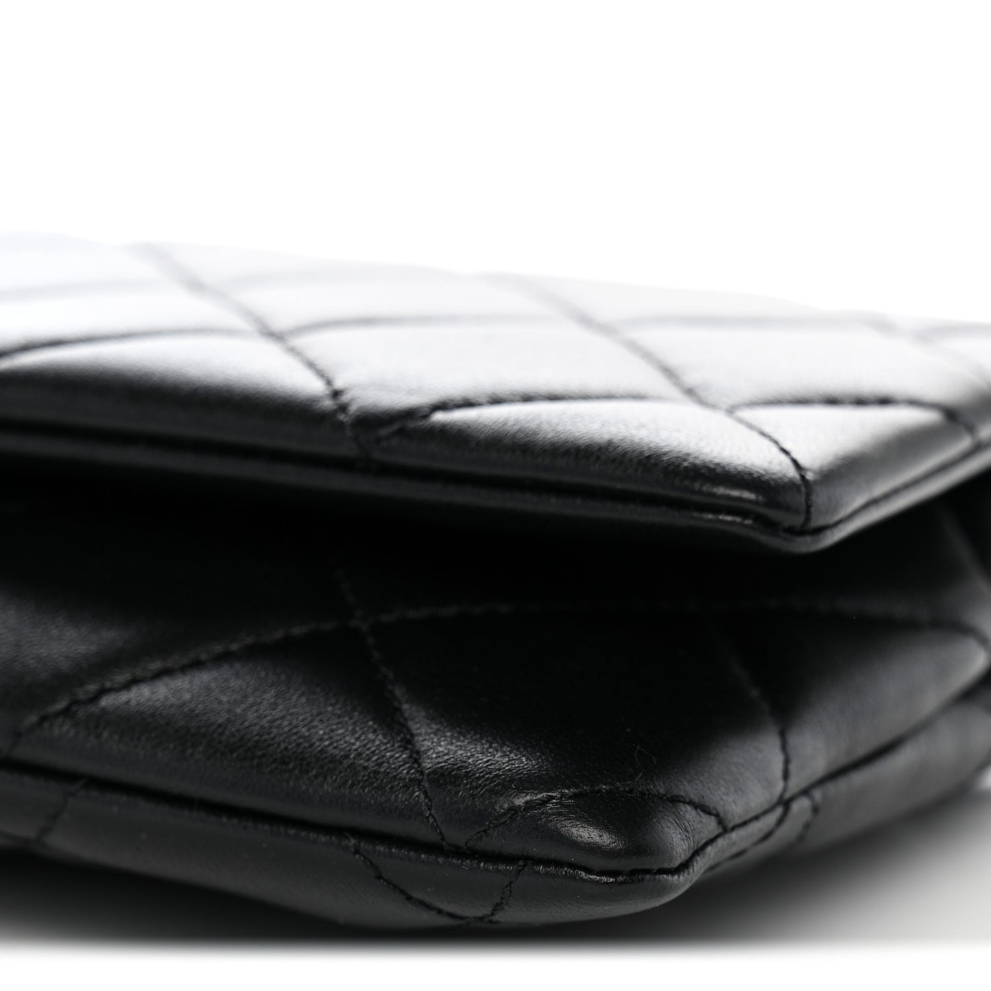 Lambskin Quilted Crystal Chain Flap Clutch Black