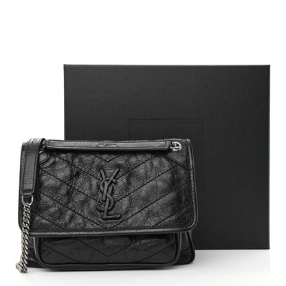 Saint Laurent Crinkled Lambskin Matelasse Monogram Baby Niki Chain Satchel Black 12 of 12