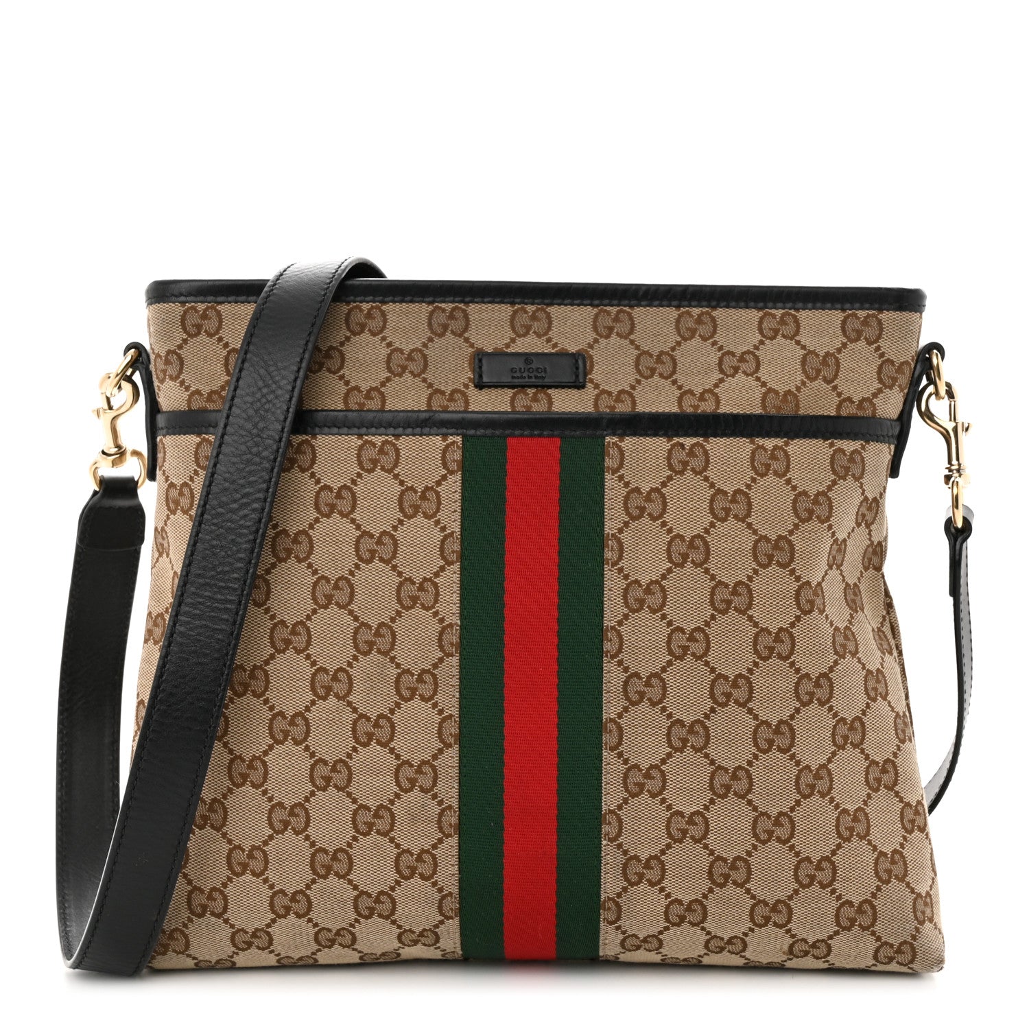 Gucci GG Monogram Web Flat Messenger Bag Black 1 of 10