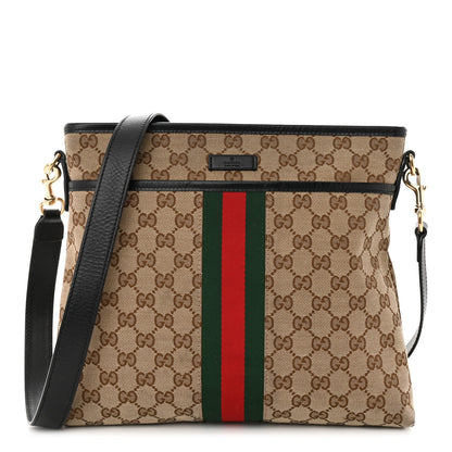 Gucci GG Monogram Web Flat Messenger Bag Black 1 of 10