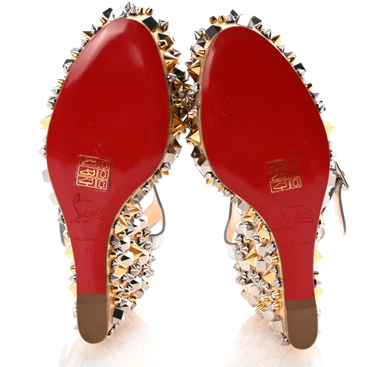 Christian Louboutin Calfskin Lame Cork Almericca 120 Studded Wedge Sandals 40 Silver 6 of 8