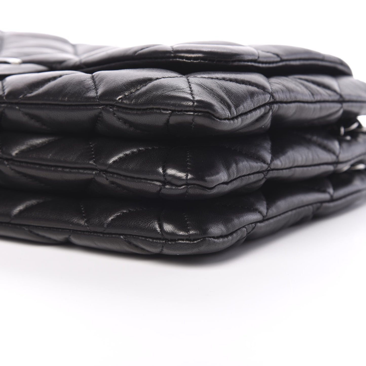Lambskin Quilted 3 Accordion Flap Bag Black